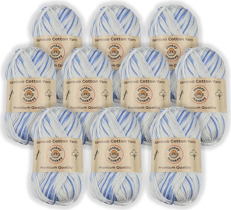Yonkey Monkey 10-Pack of Yonkey Monkey 500 Grams Yarn - 70% Rayon derived from Bamboo, 30% Cotton - Imported - Blue White 9042 - Image 1